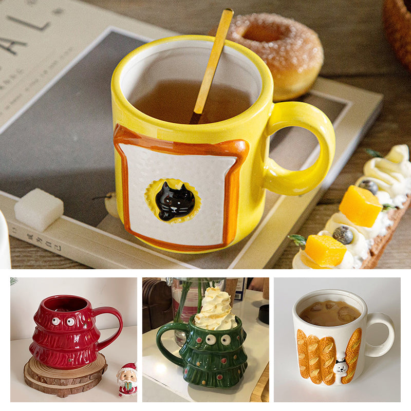 Kreative Kaffeetasse mit großen Augen für den Weihnachtsbaum