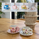 Handbemalte Kaffeetasse aus Keramik mit Untertasse – Teeset