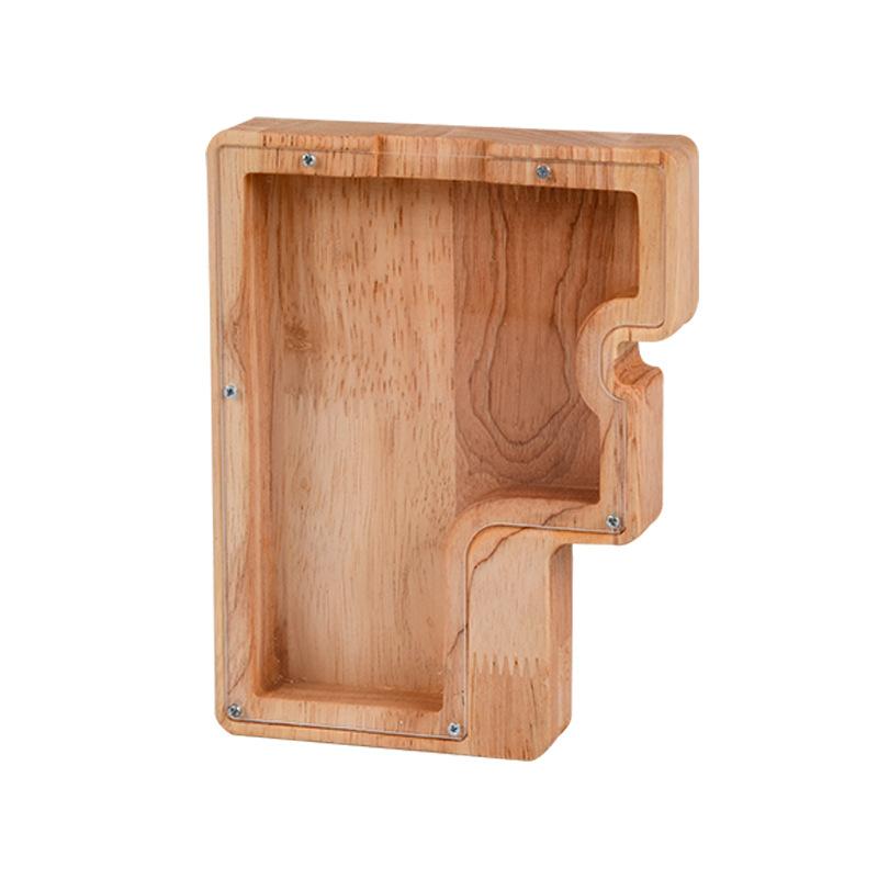 Handgefertigte Holzspardose mit Alphabet-Design