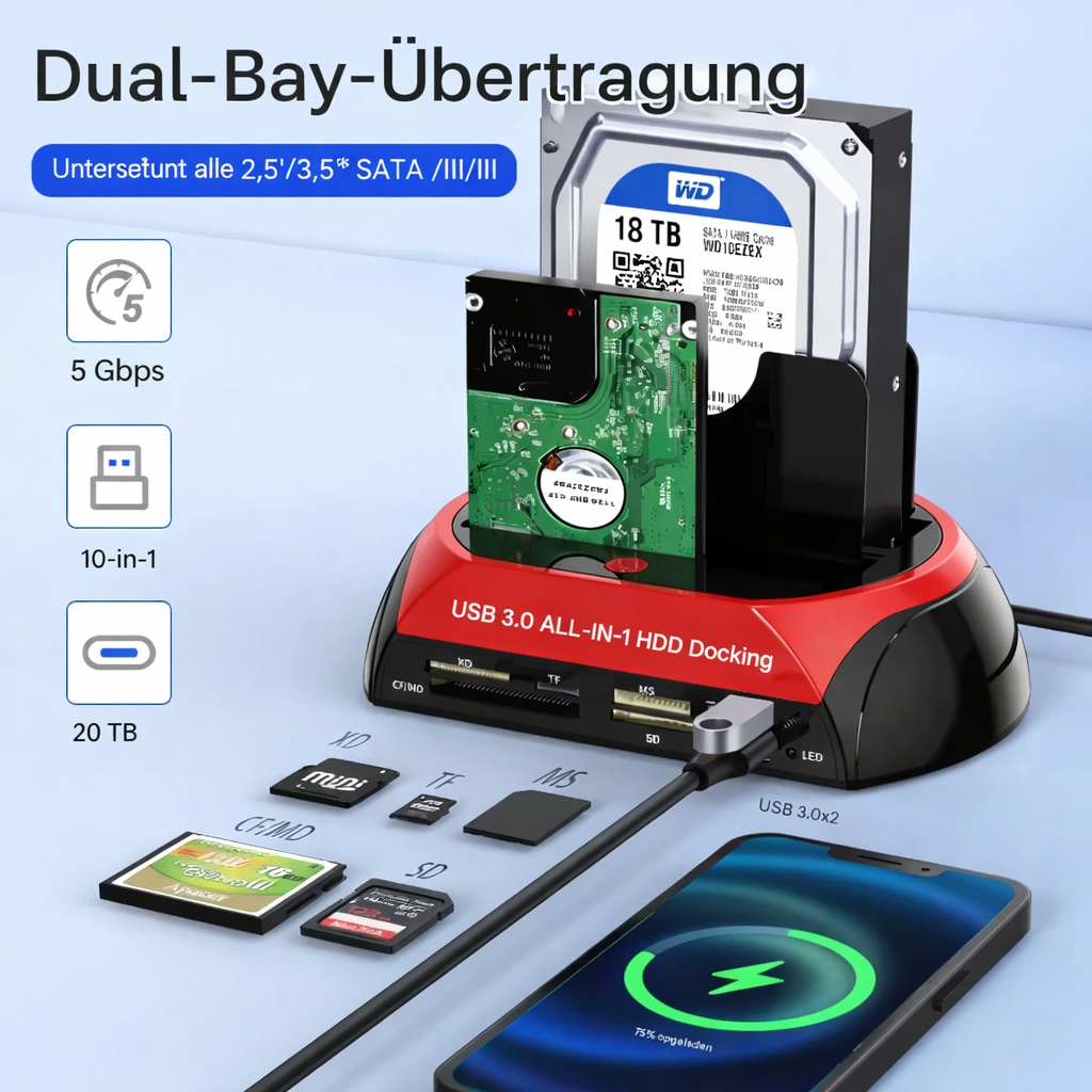 Datenzugang mit der flexiblen Festplattendockingstation