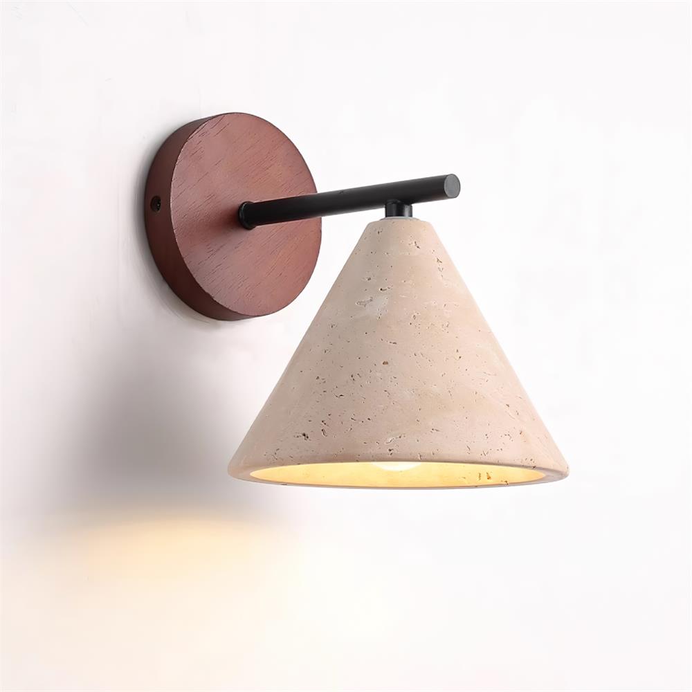 Wandlampe aus Naturstein – Stilvolle Holzleuchte mit Travertinschirm für Gemütliches Licht