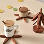 Practical set of foldable wooden coasters with holder