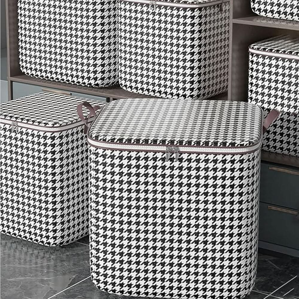 Foldable Checkered Storage Box with Zipper