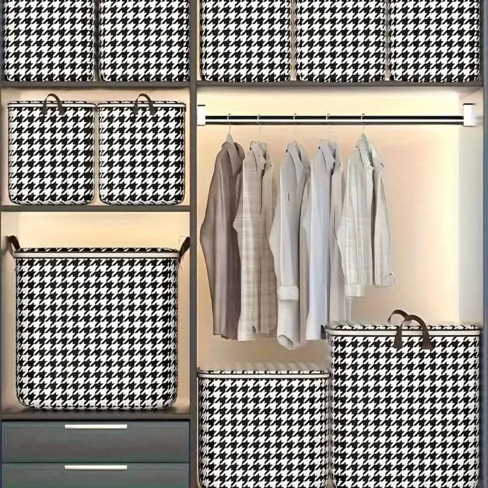 Foldable Checkered Storage Box with Zipper
