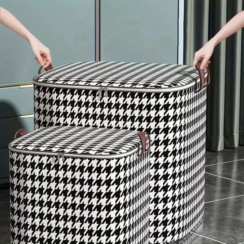 Foldable Checkered Storage Box with Zipper