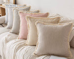 Elegante Kissenhülle mit Jacquard-Muster und Fransen - Baumwoll-Leinen-Mischung