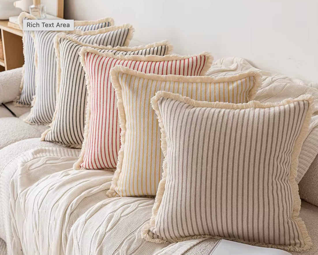Elegante Kissenhülle mit Jacquard-Muster und Fransen - Baumwoll-Leinen-Mischung