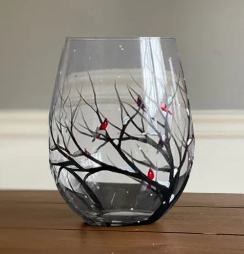Wine Glasses with Seasonal Tree - Hand-Painted Artworks