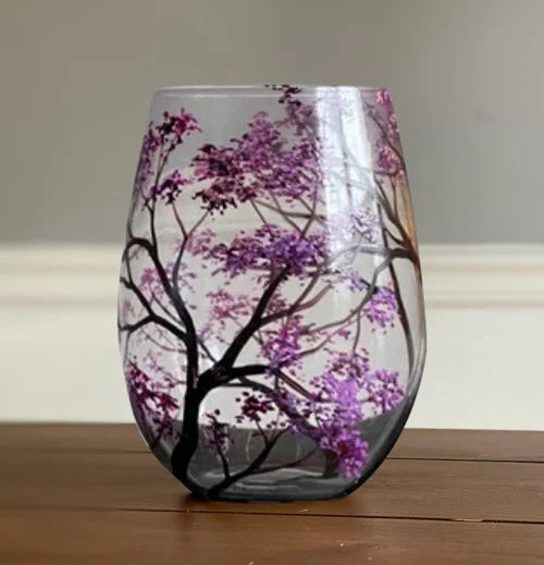 Wine Glasses with Seasonal Tree - Hand-Painted Artworks