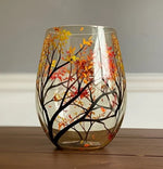 Wine Glasses with Seasonal Tree - Hand-Painted Artworks