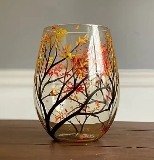 Wine Glasses with Seasonal Tree - Hand-Painted Artworks