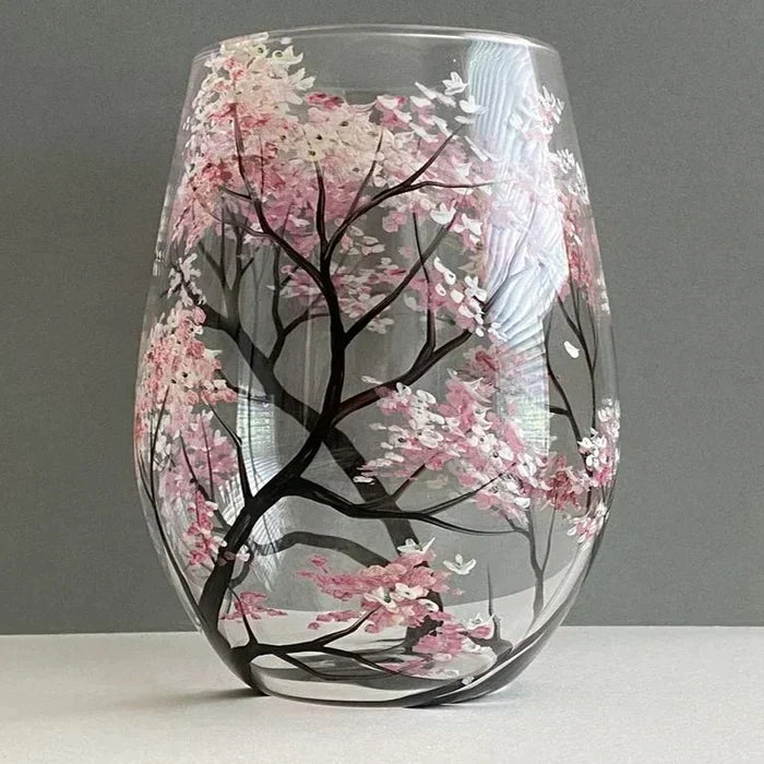 Wine Glasses with Seasonal Tree - Hand-Painted Artworks