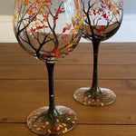 Wine Glasses with Seasonal Tree - Hand-Painted Artworks