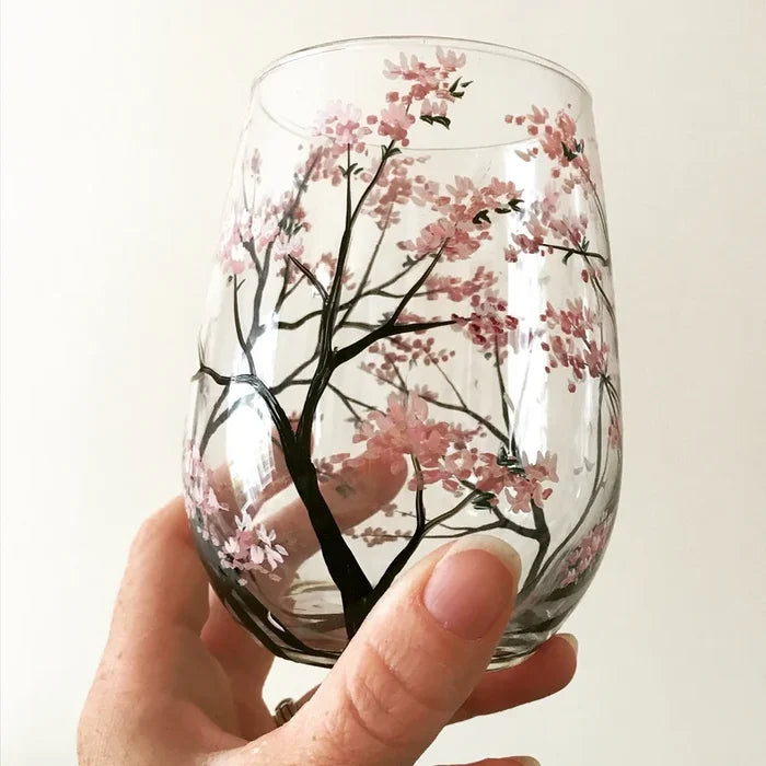 Wine Glasses with Seasonal Tree - Hand-Painted Artworks