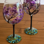 Wine Glasses with Seasonal Tree - Hand-Painted Artworks