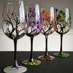 Wine Glasses with Seasonal Tree - Hand-Painted Artworks