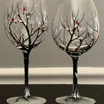 Wine Glasses with Seasonal Tree - Hand-Painted Artworks