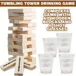 Fun Wooden Tower Drinking Game with 4 Glasses for Unforgettable Evenings