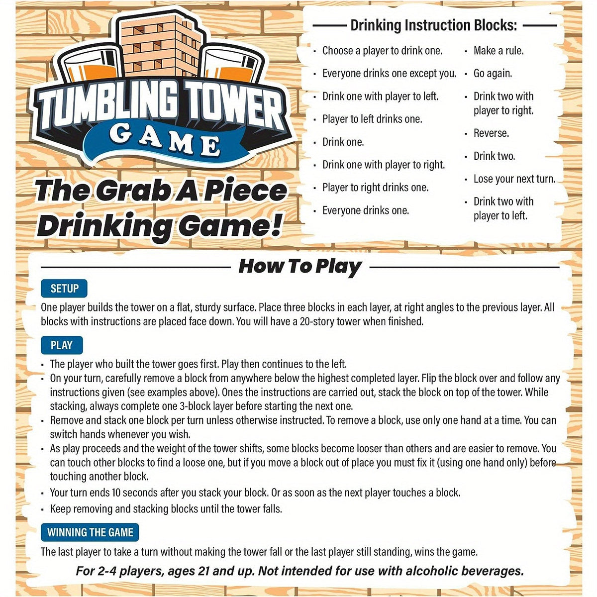 Fun Wooden Tower Drinking Game with 4 Glasses for Unforgettable Evenings