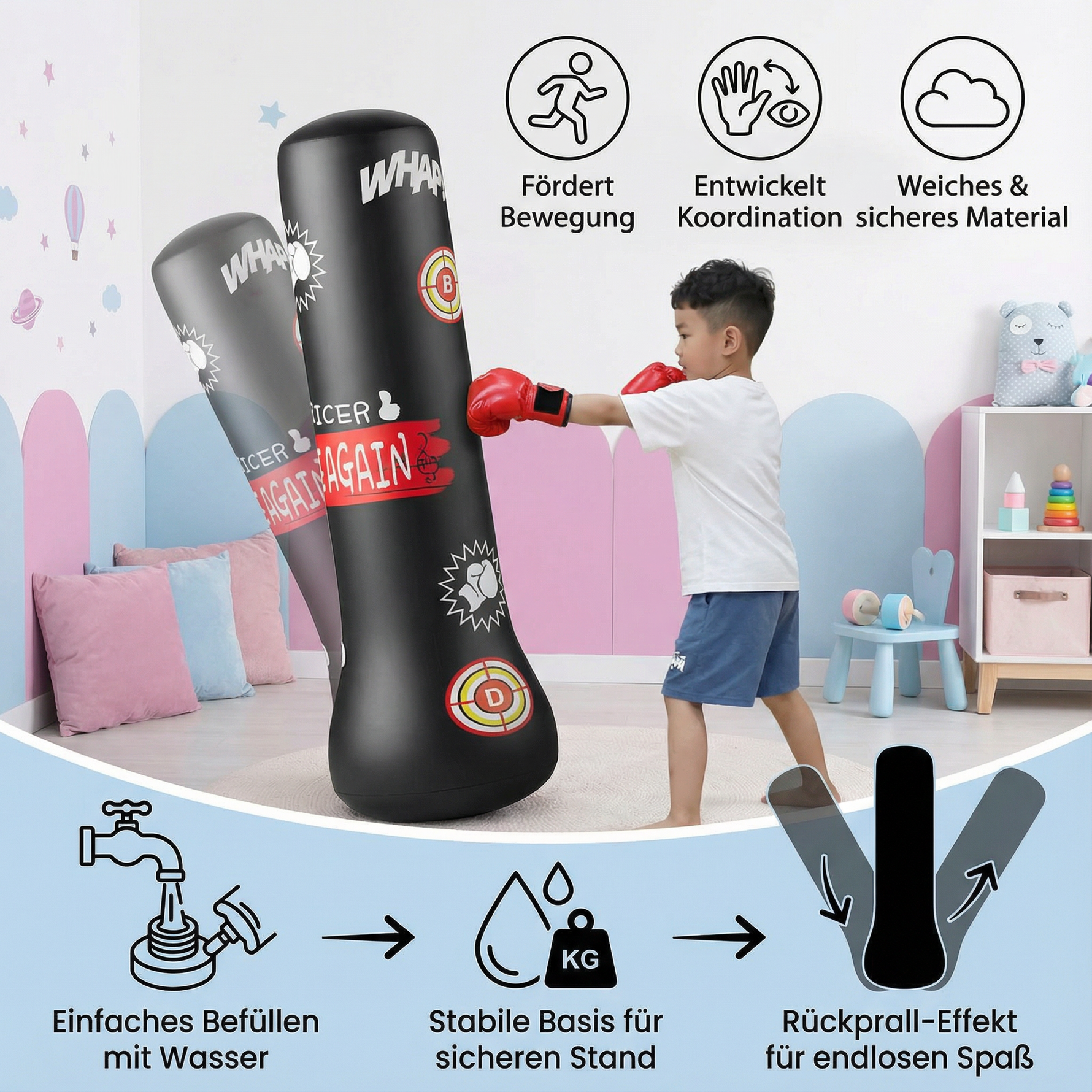 Boxsack für Kinder – Aufblasbar und mit Wasser gefüllt