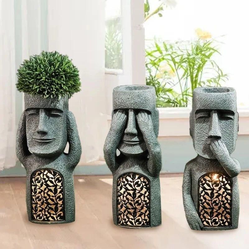 Sunny Blossom Friend | Solar LED Flower Pot with Face Motif