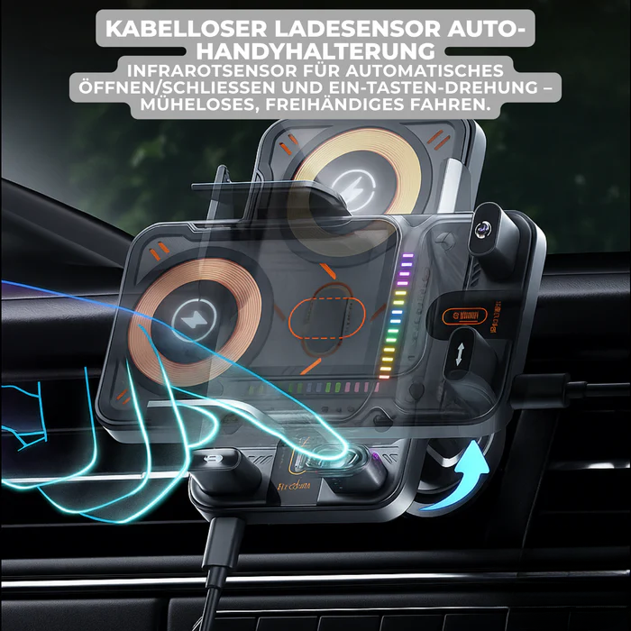 Drehbarer Handyhalter für das Auto mit kabelloser Ladestation