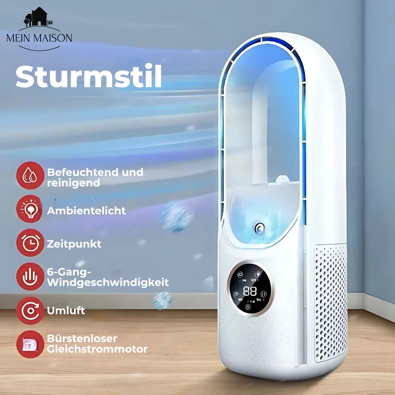 Bladeless Air Cooler – USB Fan with Timer and Humidification