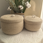 Stilvoller Aufbewahrungskorb | Runde Box mit Deckel | Handgewebt | NaturCharm