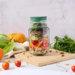 Glas Salatbehälter mit seitlichem Zugang und auslaufsicherem Deckel