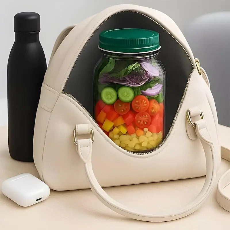 Glas Salatbehälter mit seitlichem Zugang und auslaufsicherem Deckel