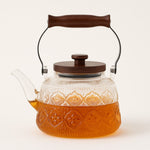 Elegante Glaskanne mit Holzgriff – 1000ml Teekanne mit Filter