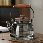 Elegante Glaskanne mit Holzgriff – 1000ml Teekanne mit Filter