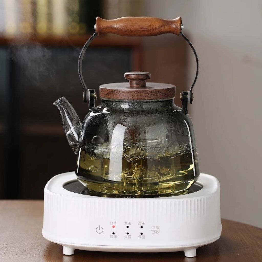 Elegante Glaskanne mit Holzgriff – 1000ml Teekanne mit Filter