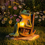 Solarleuchte mit Frosch und Schaukelstuhl für den Garten