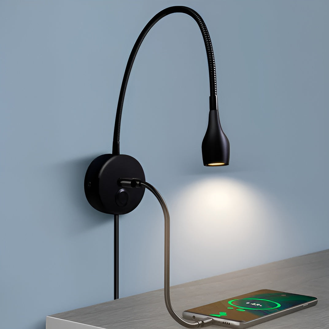 Flexible wall light with USB charging port and touch control