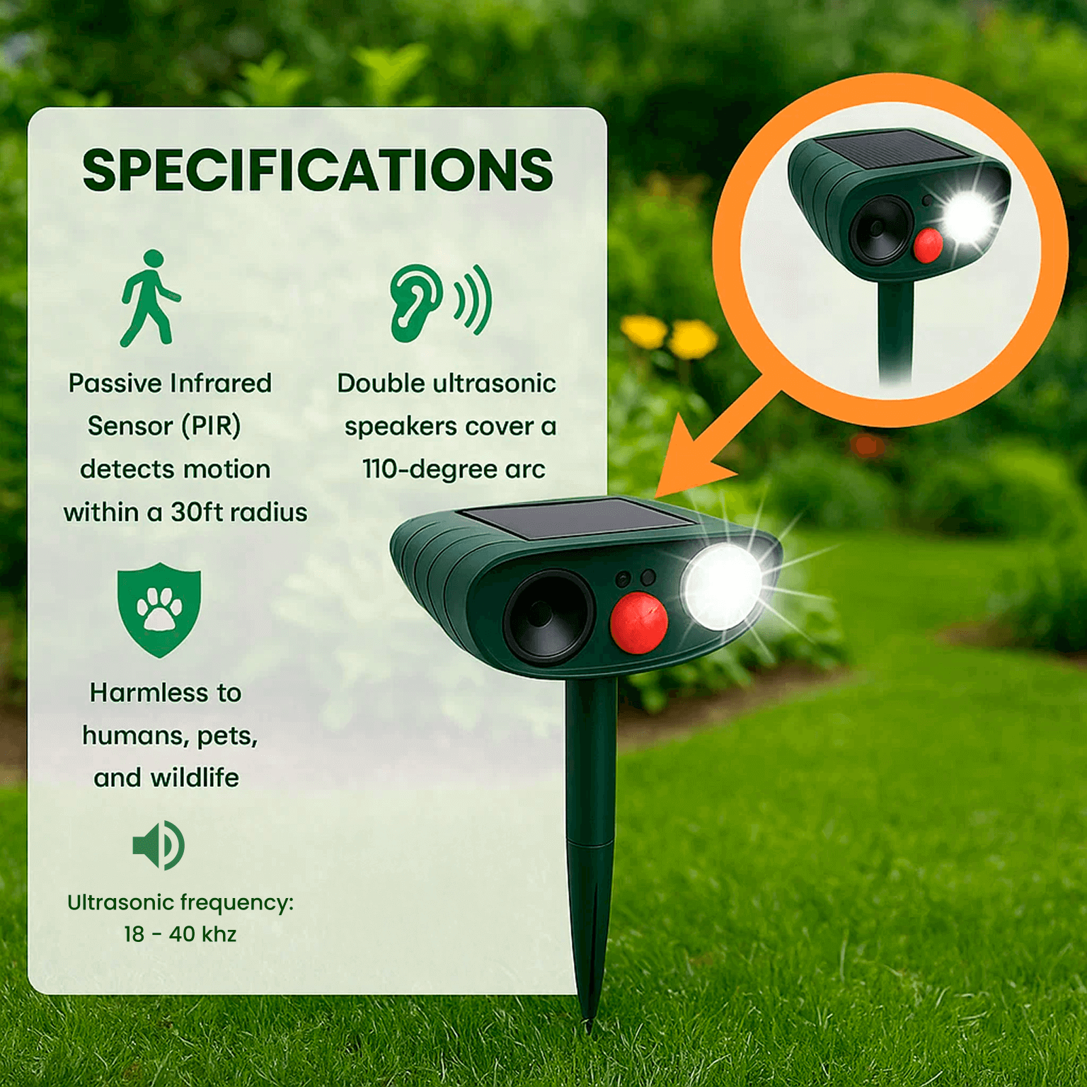 Sonniger Schutz | Ultrasonic Tierabwehrgerät für Gärten