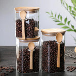 Set aus 3 Behältern aus Bambus und Glas
