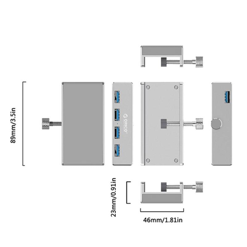 Praktischer 4-Port-USB-Hub mit Clip aus Aluminium | TechEase