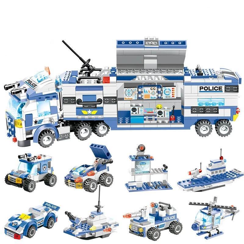 Städtische Polizei-Baustation | 8-in-1 Bauklötze für Kinder