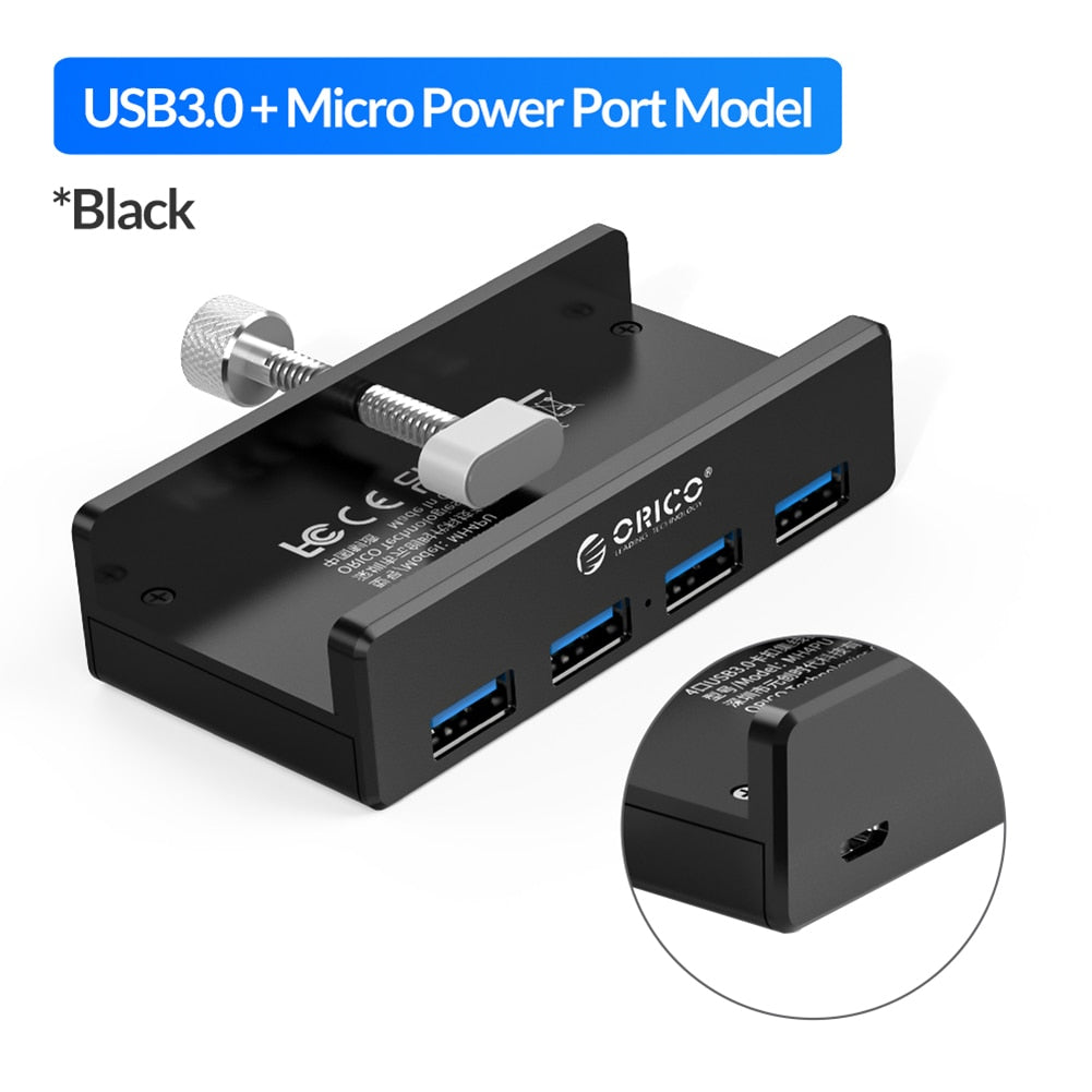 Praktischer 4-Port-USB-Hub mit Clip aus Aluminium | TechEase