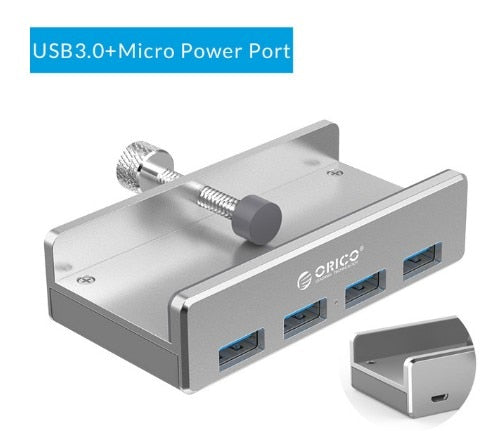 Praktischer 4-Port-USB-Hub mit Clip aus Aluminium | TechEase