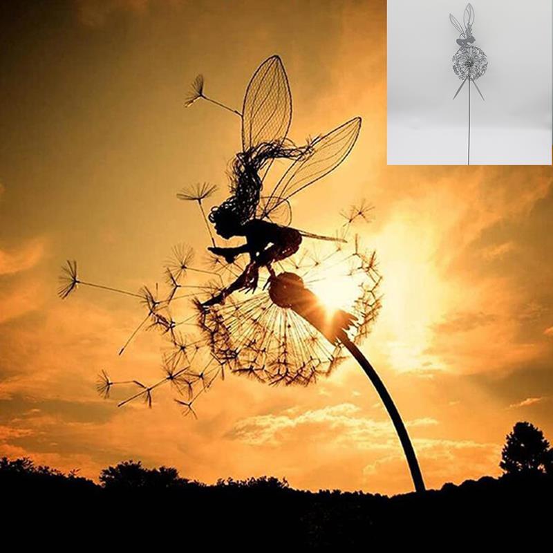 Dancing Elf and Dandelion - Outdoor Garden Sculpture