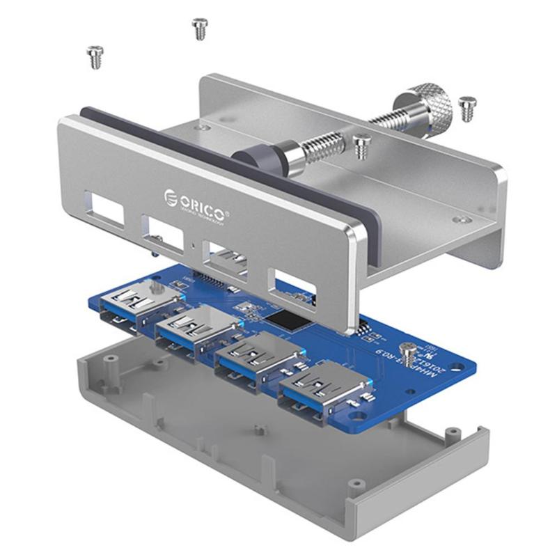 Praktischer 4-Port-USB-Hub mit Clip aus Aluminium | TechEase