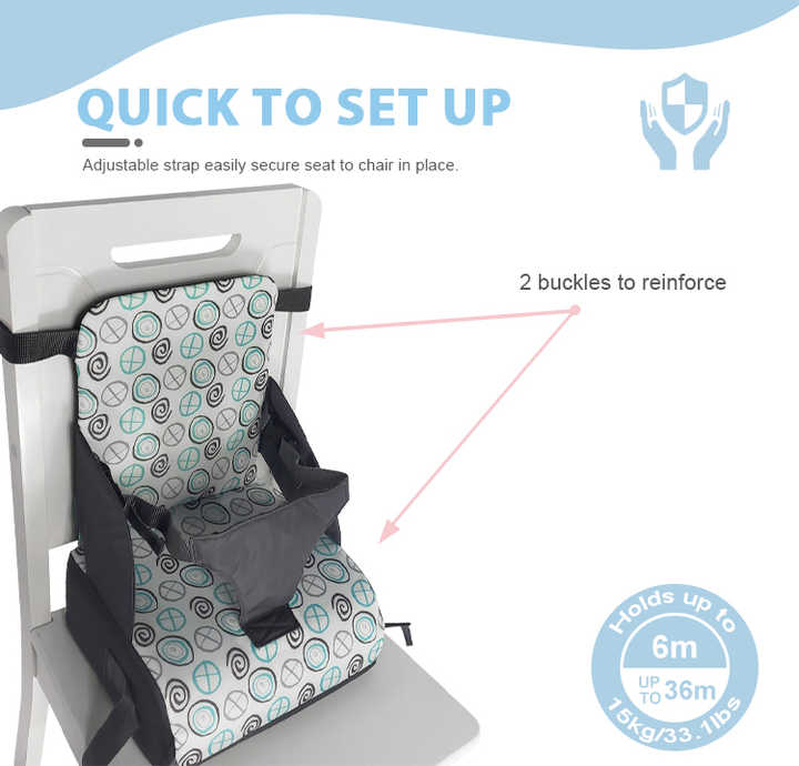 Tragbarer Hochstuhl für Babys – Reise-Sitzerhöher mit Gurt und Tasche