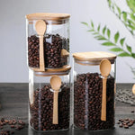 Set aus 3 Behältern aus Bambus und Glas