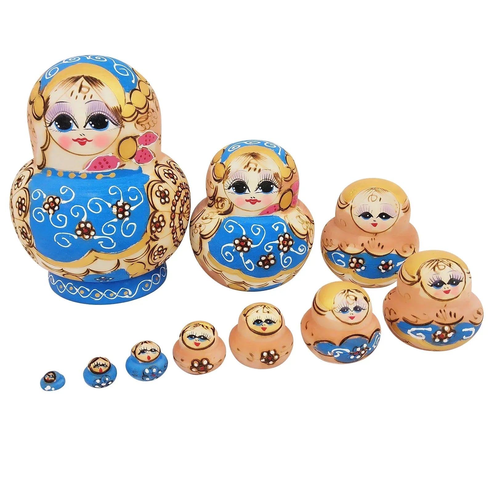 Kultige Holz-Matrjoschka-Puppen im Set von 10 Stück