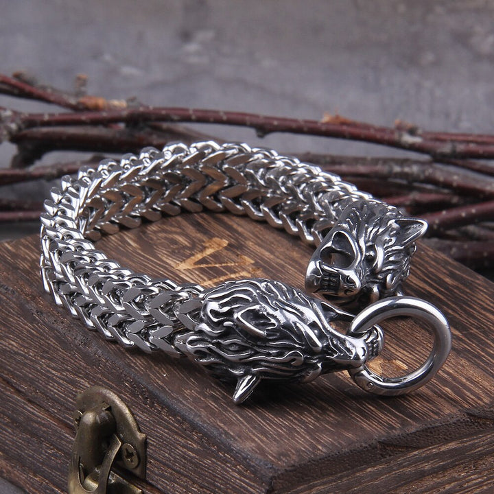 Silbernes Wikinger-Armband "WolfBand" – Handgefertigt mit Fenrir-Motiv