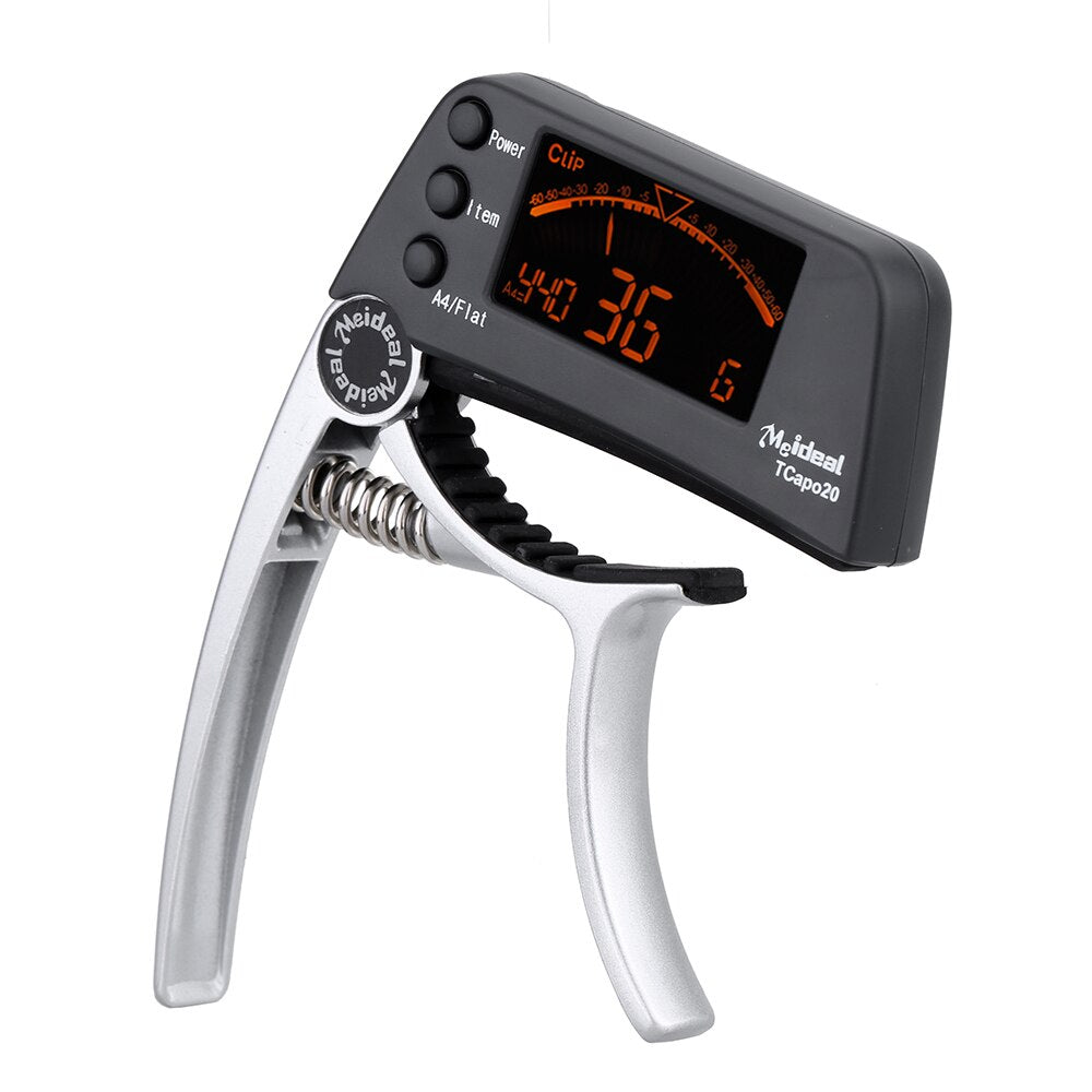2-in-1 Gitarren Zubehör mit LCD-Bildschirm – Kapodaster & Stimmgerät