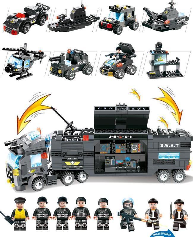 Städtische Polizei-Baustation | 8-in-1 Bauklötze für Kinder