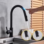 Küchenarmatur mit Touch-Sensor und ausziehbarem Sprühkopf – gebürstetes Nickel